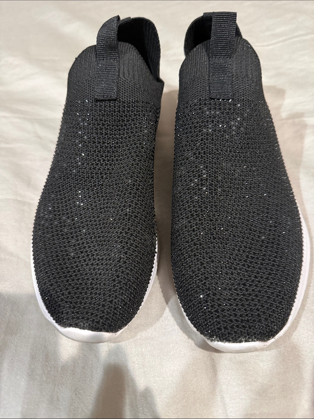 Anne Klein Black Knit Slip-On Sneakers with White Outsole